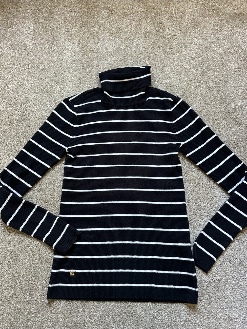 Lauren Ralph Lauren Black & White Striped Turtleneck Long Sleeve Sweater